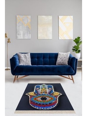 Kadıoğlu Ticaret Ontheclouds Fatma Ana Eli Desenli Dijital Baskı Yıkanabilir Kaymaz Taban Modern Salon Halısı, 40 x 40 MEG565O