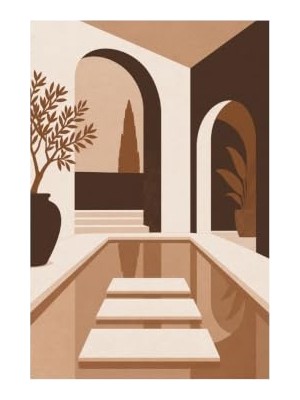Kadıoğlu Ticaret Avlu Mimari Desenli Modern Halı, Makinede Yıkanabilir, Kaymaz Taban, Dijital Baskı Salon, Mutfak ve Yatak Odası Halısı, Bakır, 120X180 cm