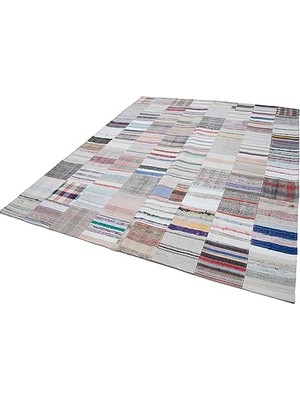 Kadıoğlu Ticaret Krem Çok Renkli El Dokuma Geometrik Modern Salon Kilimi
