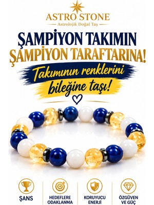 ASTRO STONES Fenerbahçe Sarı Lacivert Renkli Doğal Taş Taraftar Bilekliği 8 mm Sitrin - Mavi Akik - Beyaz Akik Hematit
