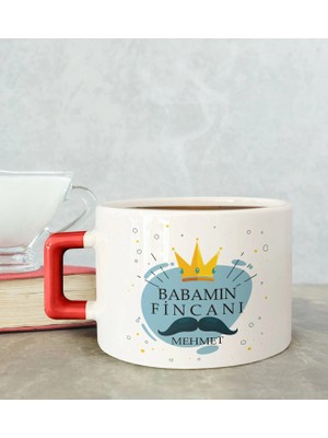 Bk Gift Kişiye Özel Babalar Günü Tasarımlı Kırmızı Kulplu Çay & Kahve Fincanı-2, Babaya Hediye, Babalar Günü Hediyesi