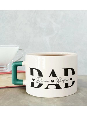 Bk Gift Kişiye Özel Babalar Günü Tasarımlı Yeşil Kulplu Çay & Kahve Fincanı-1, Babaya Hediye, Babalar Günü Hediyesi