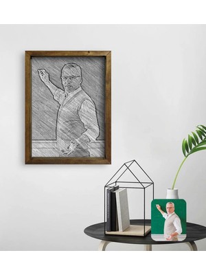 BK Gift Kişiye Özel Erkek Öğretmen Karakalem Tasarımlı Doğal Masif Ahşap Çerçeveli Tablo 45X65CM-1