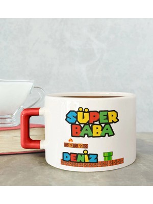 Bk Gift Kişiye Özel Babalar Günü Tasarımlı Kırmızı Kulplu Çay & Kahve Fincanı-15, Babaya Hediye, Babalar Günü Hediyesi