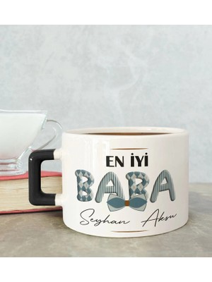 Bk Gift Kişiye Özel Babalar Günü Tasarımlı Siyah Kulplu Çay & Kahve Fincanı-11, Babaya Hediye, Babalar Günü Hediyesi