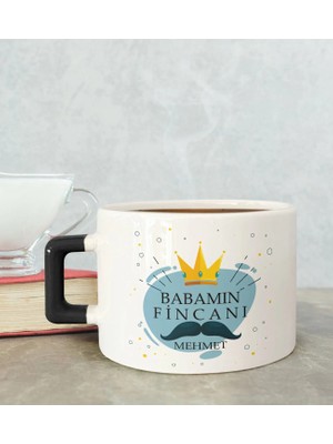 Bk Gift Kişiye Özel Babalar Günü Tasarımlı Siyah Kulplu Çay & Kahve Fincanı-2, Babaya Hediye, Babalar Günü Hediyesi