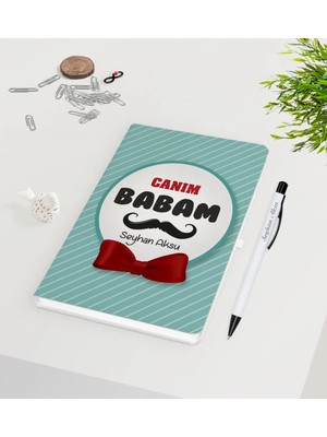 BK Gift Kişiye Özel Canım Babam Tasarımlı Beyaz Defter Kalem Seti - Model 2