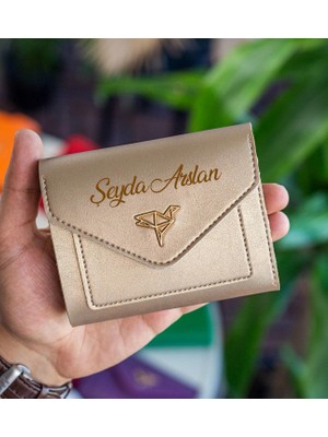 Bk Gift Kişiye Özel Isimli Vegan Deri Mini Gold Kadın Cüzdanı, Sevgiliye Hediye, Anneye Hediye, Arkadaşa Hediye