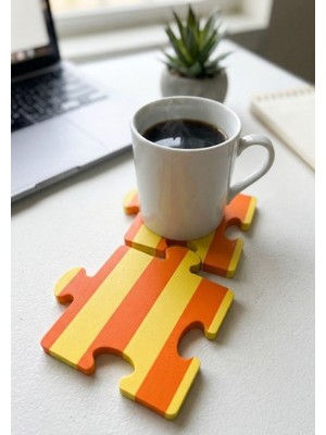 Grauhaus Retro Çizgili 2'li Puzzle Bardak Altlığı Seti Turuncu Sarı