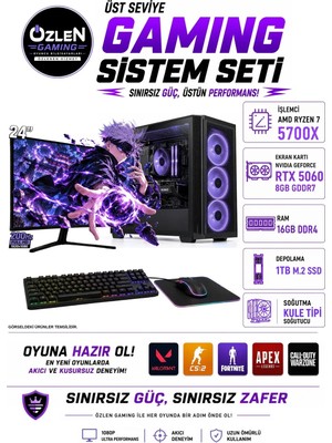Özlen X104 Ryzen 7 5700X Rtx 5060 8gb 16GB Ram 1tb M.2 SSD 24'' Full Hd 200Hz Oyuncu Bilgisayarı