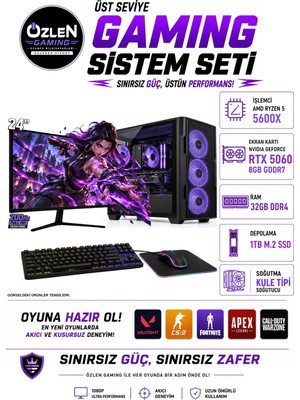 Özlen X105 Ryzen 5 5600X Rtx 5060 8gb 32GB Ram 1tb M.2 SSD 24'' Full Hd 200Hz Oyuncu Bilgisayarı