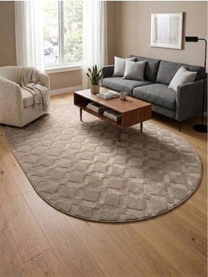 Merinos Elagans Joy Rölyef Bohem Oval Halı Yolluk | Kaymaz Taban | Robot Süpürge Uyumlu | Kolay Temizlenebilir | Modern Salon, Mutfak, Oda ve Koridor Halısı