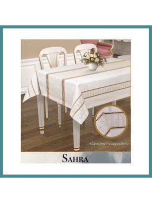 Trendexa Polyester Ajurlu Keten Masa Örtüsü Tablecloth 160X220 cm Dantelli Yemek Masası Örtüsü Sahra Model Kapiçino Mac