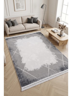 Merinos Elegance  %100 Akrilik Saçaklı Yumuşak Dokulu Modern Salon Oturma Odası Halısı Gri 74423-96