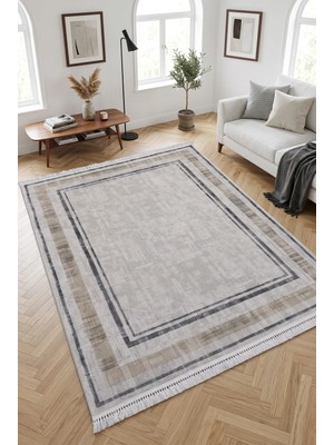 Merinos Elegance  %100 Akrilik Saçaklı Yumuşak Dokulu Modern Salon Oturma Odası Halısı Gri 90823-70