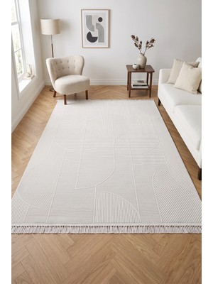 Merinos Elegance  %100 Akrilik Saçaklı Yumuşak Dokulu Modern Salon Oturma Odası Halısı Krem 74425-60