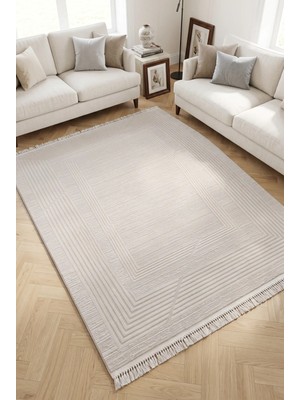 Merinos Elegance  %100 Akrilik Saçaklı Yumuşak Dokulu Modern Salon Oturma Odası Halısı Krem 74430-60