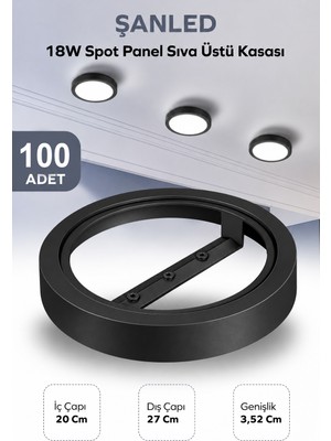18W Spot Panel Siyah Sıva Üstü Kasası 100 Adet