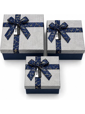 Ls 3pcs D.dörtgen Çizgili Mix Renkli Karton Hediye Kutusu Kurdelalı 22.5X15.5-20.5X13.5-18.5X11.5CM