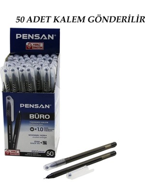 Ls 50 Adet Pensan Büro Siyah Tükenmez Kalem M-Medium - 1.0mm Uç