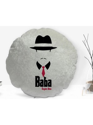 BK Gift Kişiye Özel Isimli Baba Godfather Tasarımlı Yuvarlak Dekoratif Kırlent Yastık-11