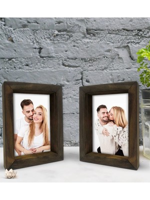 BK Gift Kişiye Özel Fotoğraflı Dekoratif 2'li Doğal Masif Ahşap Çerçeve 15X20CM-1
