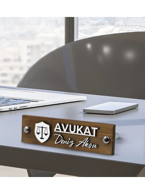 Bk Gift Kişiye Özel El Yapımı Avukat Tasarımlı 3D Kabartma Isimli Metal Ayaklı Doğal Ahşap Masa Isimliği, Yeni Iş Hediyesi, Ofis Dekoru-1
