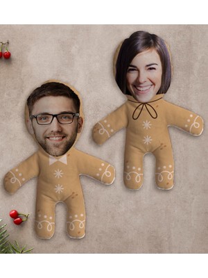 Bk Gift Kişiye Özel Fotoğraflı Kurabiye Adam Kostümlü 2’li Bebek Yastık Seti-3