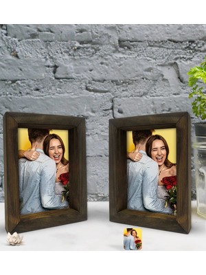 BK Gift Kişiye Özel Yağlı Boya Tasarımlı Dekoratif 2'li Doğal Masif Ahşap Çerçeve 15X20CM-1