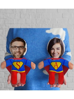 Bk Gift Kişiye Özel Fotoğraflı Pelerinli Süper Kahraman Çift 2’li Bebek Yastık