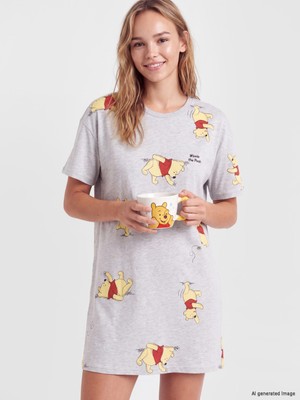 LC Waikiki Lcw Young Gri Winnie The Pooh Baskılı Kadın Gecelik