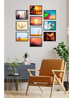 Trendexa Çerçevesiz Çerçeve Görünümlü 10 Parça Mdf Tablo Seti Çoklu Çerçeve Seti Mdf Baskı ÖZC-MDF10B