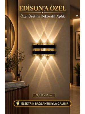 Trendexa LED Aplik, Altın, Çift Yönlü Modern Dekoratif Duvar Lambası, 18 x 9.5 Cm, Iç Dış Mekan