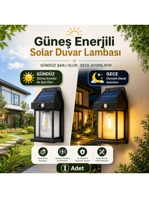 Trendexa Solar Güneş Enerjili LED Duvar Lambası Hareket Sensörlü 3 Modlu 3000K Sarı Işık Bahçe Aydınlat Aplik