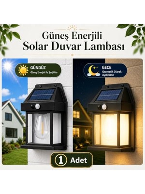 Trendexa Güneş Enerjili Solar LED Duvar Lambası Hareket Sensörlü 3 Modlu 3000K Sarı Işık Bahçe Aydınlat Aplik