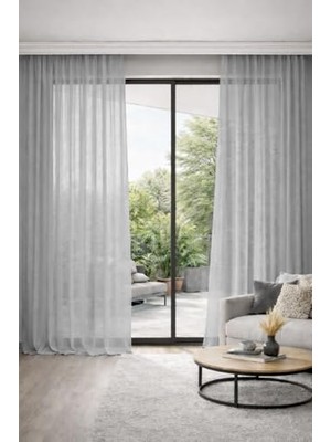 Trendexa Tül Perde, Keten Görünümlü Ütü Istemez, Kurşunlu, Ekstraforlu, Tek Kanat, Rustik ve Modern Dekorasyona Uygun (Gri, 600 x 250 Cm)
