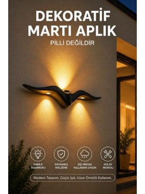 Trendexa Dekoratif Martı LED Aplik, Duvar Tipi, 12W, 3000K, Siyah, Iç ve Dış Mekan