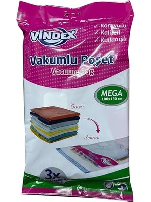 Trendexa Yastık, Vindex Vakumlu Giyisi Yorgan Saklama Torbası Poşeti Hurç - Jumbo - 100X130 Cm. - 1 Paket