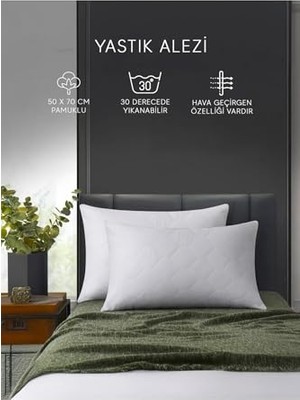 Trendexa Kapitoneli Pamuklu Yastık Koruyucu Alez (2'li Paket) Beyaz Tek Ebat 50 x 70