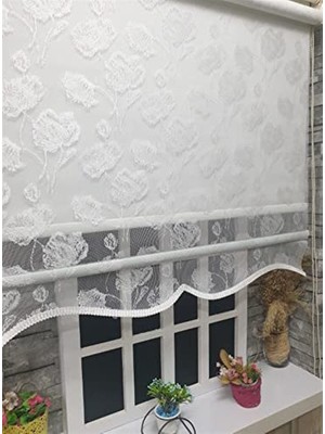 Trendexa Çift Mekanizmalı Beyaz Çiçekli Tül & Ekru Stor Perde STB1093