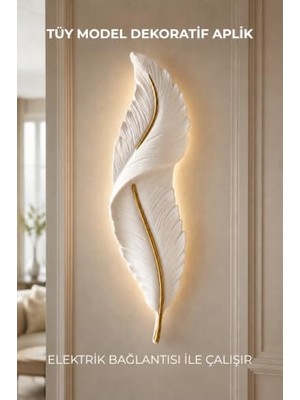 Trendexa Beyaz Gold Tüy Model Dekoratif Aplik, Duvar Lambası, Salon Yatak Odası Aydınlatması