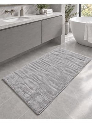 Trendexa Tavşan Tüyü Gri Düz Peluş Yumuşak Kaymaz Tpr Tabanlı Banyo Paspas 60X90