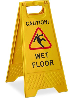 Relaxdays Dikkat Kayma Tehlikesi Standı, Ingilizce, Uyarı Levhası Caution Wet Floor, 2 Tarafı Yazılı, Katlanabilir, Sarı, 1 Adet