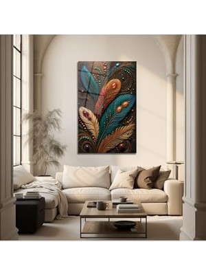 Trendexa Sanatsal Tüy Desenli Cam Tablo Modern Dekoratif Duvar Aksesuarı | Modern Dekorasyon Temalı Dekoratif Duvar Tablosu, Ev ve Ofis Dekoru, Salon