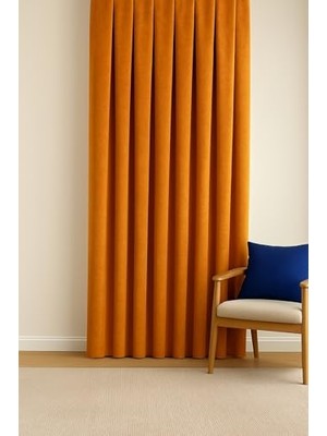 Trendexa Cortibo Barcelona Kadife Dokulu Fon Perde Turuncu (Pilesiz), 100 x 250