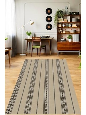 Trendexa Pelangi Bohem Tarz Minimal Lale Motifi Çizgili Yıkanabilir Kaymaz Taban Leke Tutmaz Salon Halısı Yoluk, Karhverengi-Vizon 120 x 160