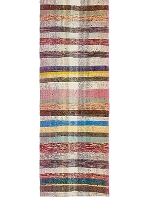 Trendexa Krem El Dokuma Kilim Çok Renkli Çizgili Modern Salon Koridor Yün Pamuk