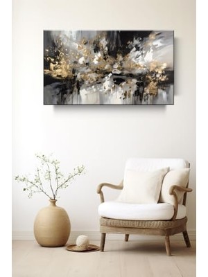 Trendexa Siyah Beyaz Gold Efekt Soyut Modern Kanvas Tablo, 80X120 Cm, Salon Oturma Yatak Odası Ofis Antre