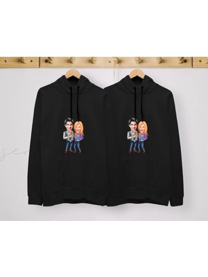 Bk Gift Kişiye Özel Sevgililer Karikatürlü Ikili Siyah Sweatshirt Seti, Sevgililer Hediye, Çift Hediyesi, Yıl Dönümü Hediyesi, Kişiye Özel Sweatshirt-18