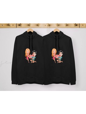 Bk Gift Kişiye Özel Sevgililer Karikatürlü Ikili Siyah Sweatshirt Seti, Sevgililer Hediye, Çift Hediyesi, Yıl Dönümü Hediyesi, Kişiye Özel Sweatshirt-15
